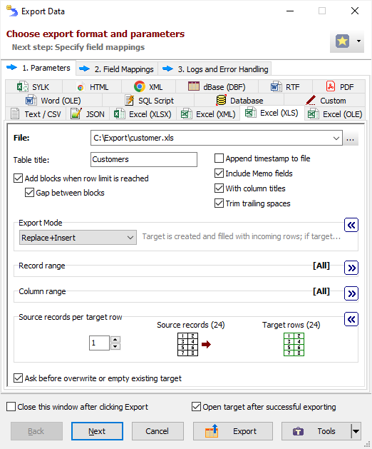 Example of Exporting Data to Excel 97-2003 Workbook Exporting Data to Excel 97-2003 Workbook